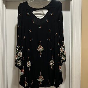 Free People Black Dress with Colorful Embroidery